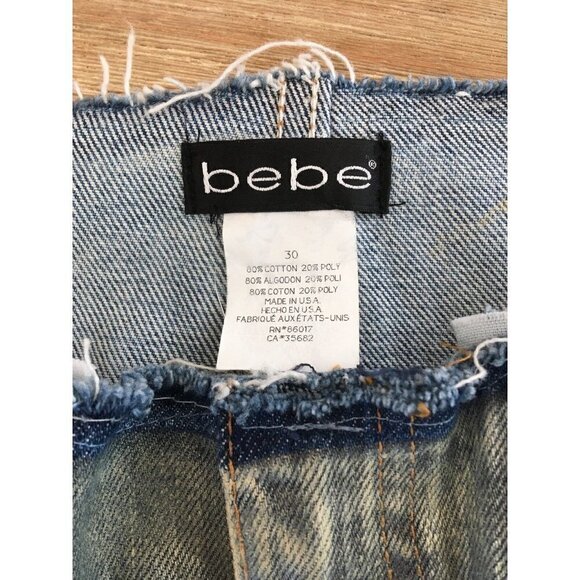 BEBE x Levis Coated Denim Jean Skirt Size 30 Reconstructed Raw Hem A- Line - Picture 9 of 9
